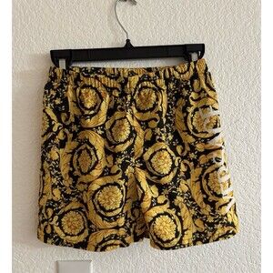Versace Baroque Print Swim Shorts Black Gold Medusa Size 3 Made in Italy